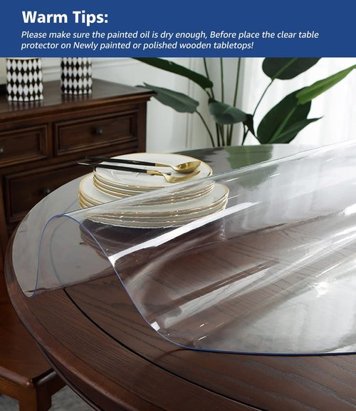 46 Inch Round Clear Dining Room Table Cover Easy Clean Waterproof Plastic Vinyl Table Cloth Protector Wood Furniture Surface Protection Heat Resistant Desk Pad Mat for Coffee End Side Table