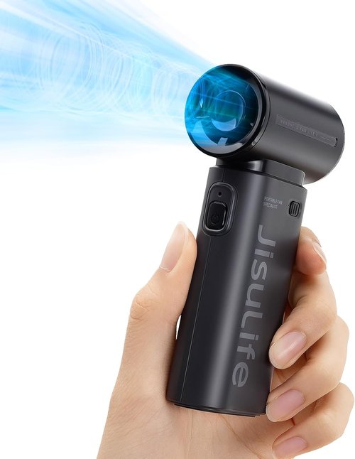 JISULIFE Portable Handheld Fan - Turbo Power High-Speed Air | 18H Cooling, 5 Gear Wind, 5000mAh - Black