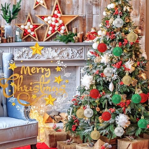 JULMELON Christmas Ball Decorations Set - 36 Shatterproof Glitter Ornaments, Holiday Tree Decor, Christmas Tree Decoration - Christmas Ball Variant