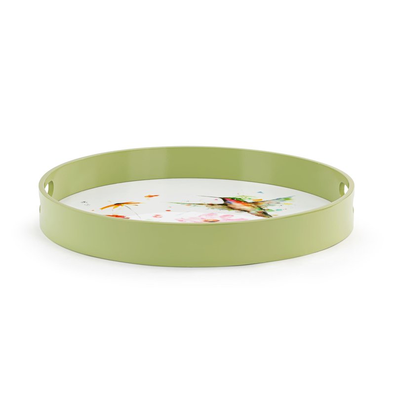 DEMDACO Hummingbird Stopping By - Dean Crouser - 18 Inch Wood Composite Round Serving Tray with Cutout Carry Handles