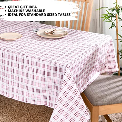 Folkulture Red Christmas Tablecloth 60 x 72 Inches with Season Stripe Pattern, Cotton Rustic Decor