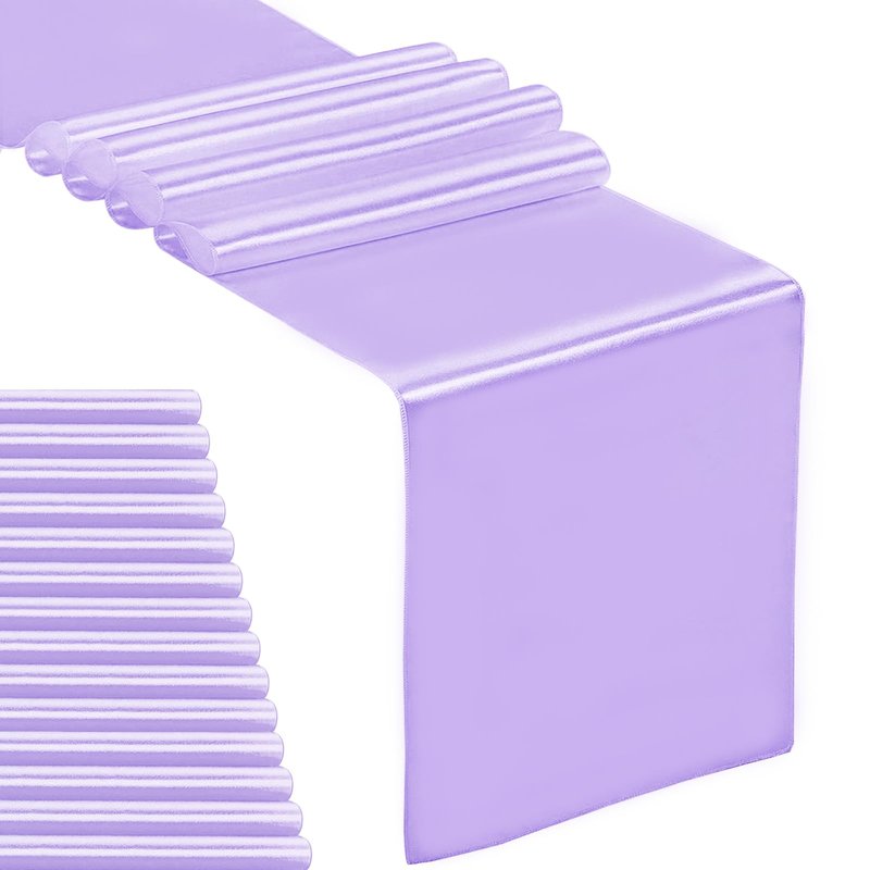 15-Pack Satin Table Runner Lavender 12 x 108 inches Long, Table Runners for Wedding, Birthday Parties, Banquets Decorations（15 Pack, 12x108 Inch, Lavender）