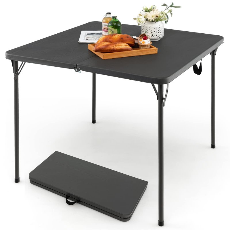 Goplus 34" Square Folding Card Table, Portable Plastic Utility Folding Tables with Collapsible Legs & Carrying Handle, Indoor Outdoor for Picnic, Party, Dining, Camping, BBQ, Grey