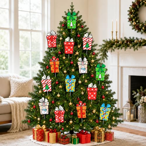 14PCS Christmas Gift Box Tree Picks Decorations Red & Green Holiday Ornaments
