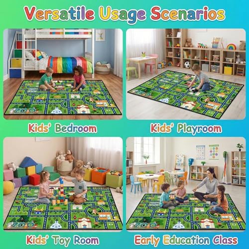 Kids City Life Road Play Rug - 2.5x4 Feet Non-Slip Educational Traffic Mat