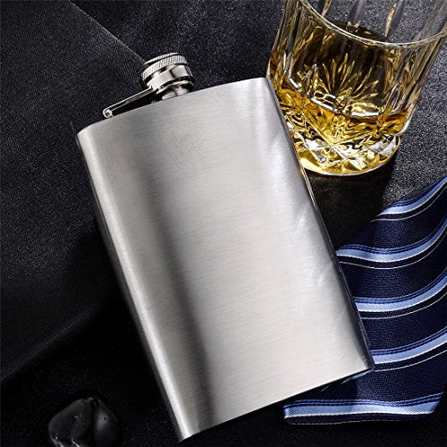 GENNISSY 10oz Silver Stainless Steel Hip Flask Leakproof with Funnel & Never Lose Cap Gift for Men Women
