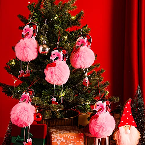 Amyhill Pink Flamingo Christmas Ornaments Set of 6 with Santa Hats