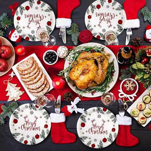 Christmas Paper Plates 50 Pcs 7-Inch Disposable Dinnerware for Holiday Parties