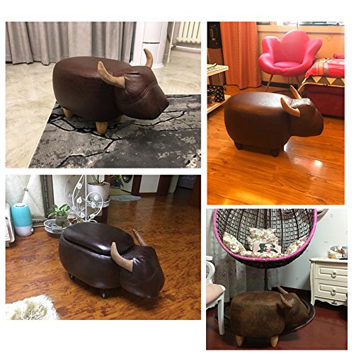 Buffalo Animal Ottoman Footstool - Upholstered Kids Stool with Wood Legs