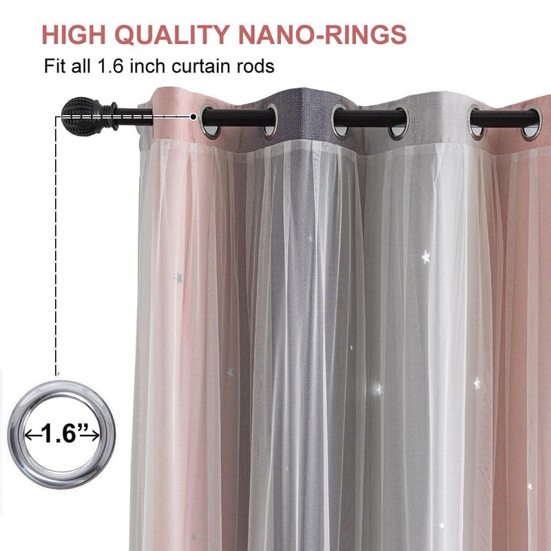 conokata Star Girl and Kids Curtains for Bedroom Rainbow Ombre Double Layer Cute Shot Nursery Darkening Grommet Princess Room Décor 2 Panels Living Room Window Curtain (Pink-Grey, 52W x 84L)