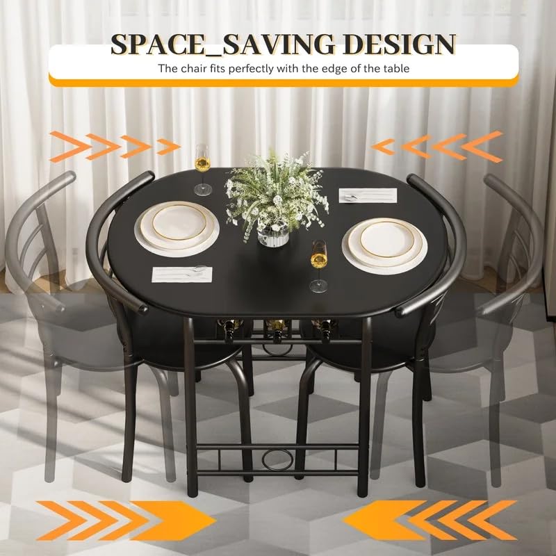 3-Piece Round Dining Table Set for 2 with Storage Shelf and Metal Frame