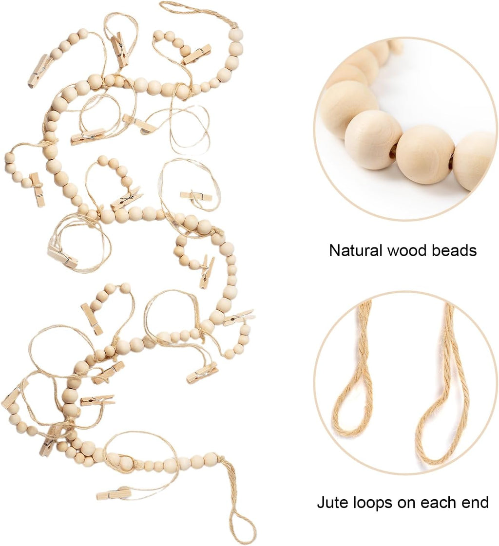 Skiennix Hanging Photo Display - 18 Wood Clips for Boho Wall Décor | Perfect for Bedroom & Living Room