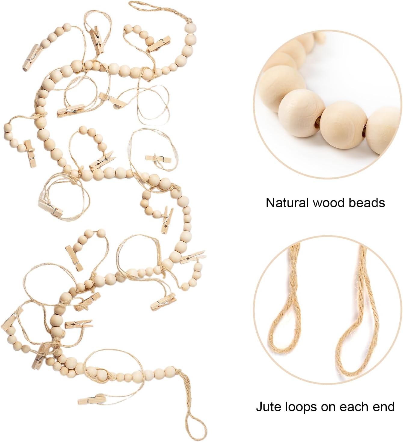 Skiennix Hanging Photo Display - 18 Wood Clips for Boho Wall Décor | Perfect for Bedroom & Living Room