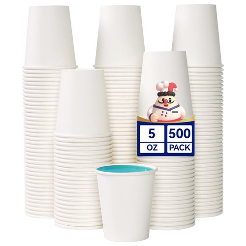JOLLY CHEF 500 Count 5 oz Paper Cups, Disposable Bathroom Mouthwash White Drinking Cups for Home, Office, School, Store Use