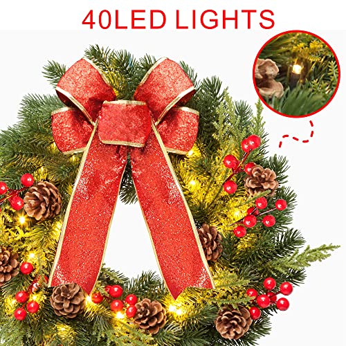 Christmas Wreath 16 Inches, with Metal Hanger, Pre-Lit Artificial