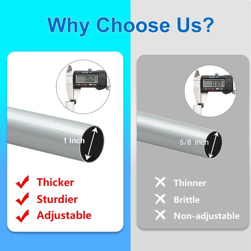 Byondeth Curtain Rods - Adjustable 16 to 60 Inches | 1-Inch Diameter with Aluminum End Caps, Silver Gray