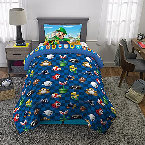 Super Mario Kids Twin Bedding Set 4 Piece Reversible Comforter & Sheets by Franco - Official Licensed