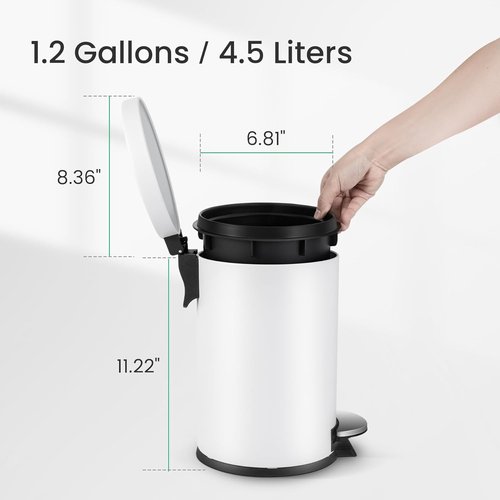 Cesun Small Trash Can - 1.2 Gallon White Bathroom Wastebasket with Lid & Foot Pedal | Mini Round Design