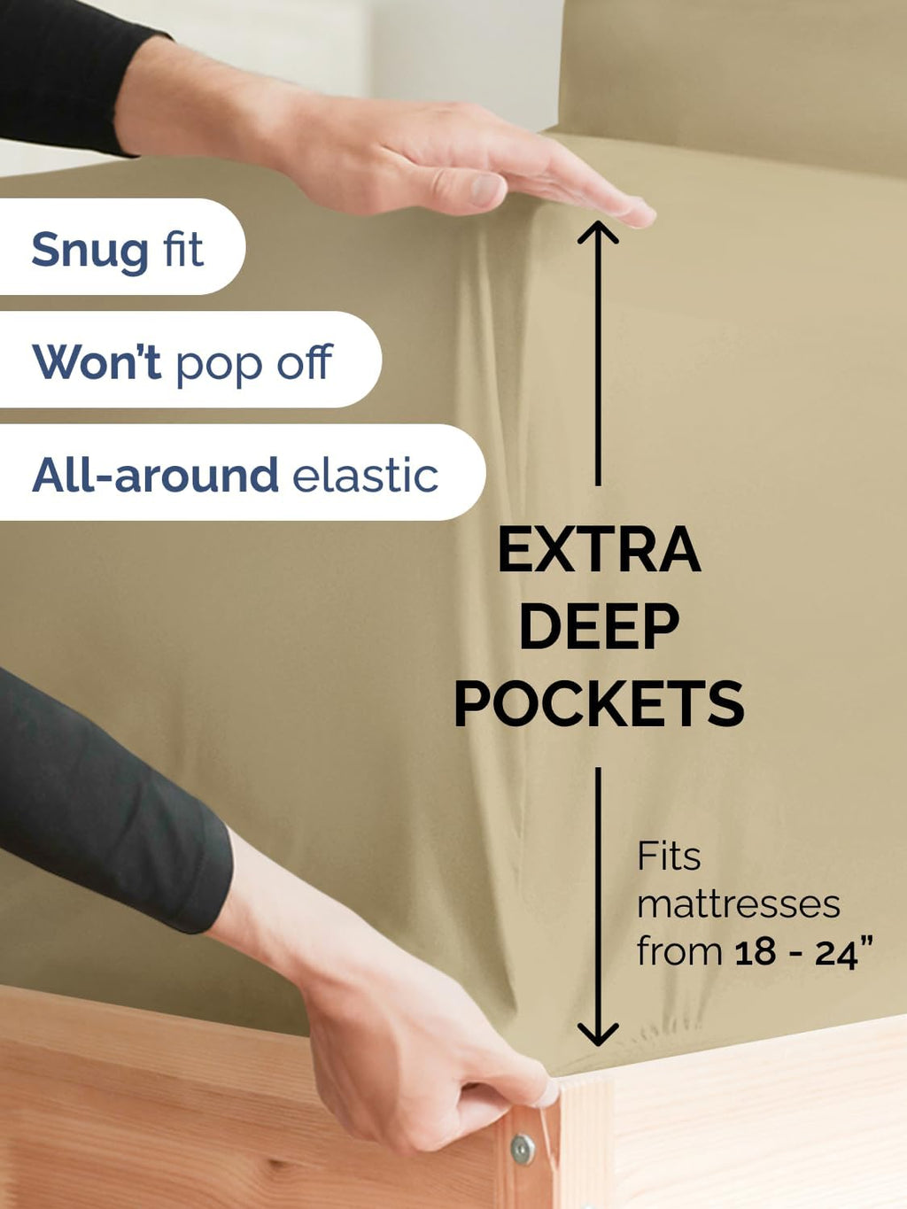 Skiennix Extra Deep King Sheet Set - 6-Piece Breathable Cooling Bedding - Soft, Wrinkle-Free Beige