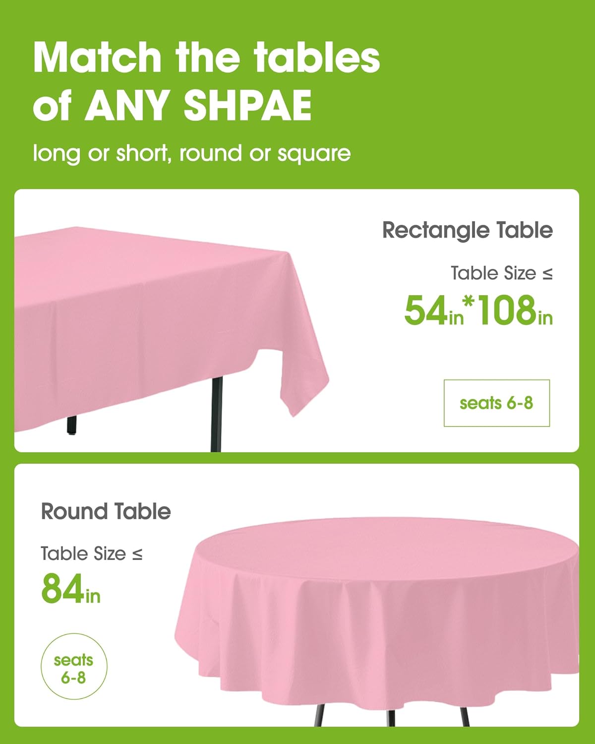 Pureegg Disposable Plastic Table Cloths - 84'' Round, Leakproof & Sturdy, Pink | 8 Pack for Easter & Mother's Day