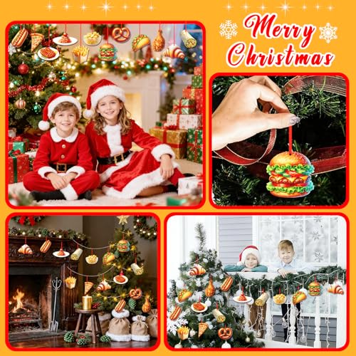 FLYAB 12Pcs Food Christmas Ornaments – Wooden Pizza Slice Hanging Decor, B1