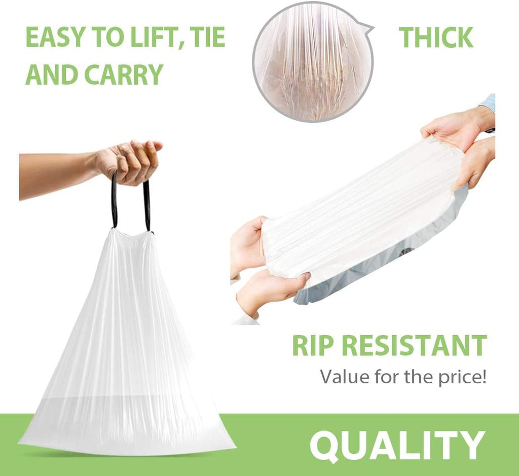 Teivio Strong Drawstring Trash Bags - 1.6 Gallon, 120 Count | Durable Plastic Liners for Home & Office