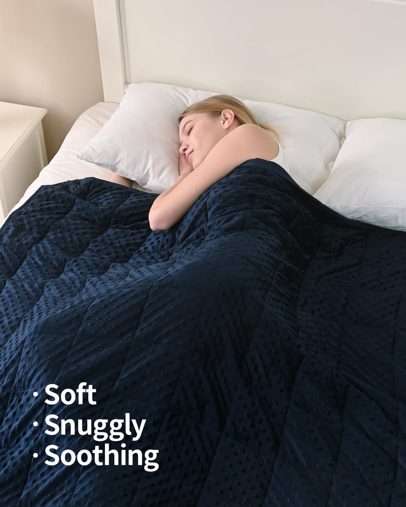 Mr. Sandman Weighted Blanket for Adults Queen, Minky Heavy Blanket for Woman, Man Sleeping/Calm, Soft and Cozy Weighted Throw Blankets, Machine Washable, 60 x 80in, 15 lbs, Navy Blue