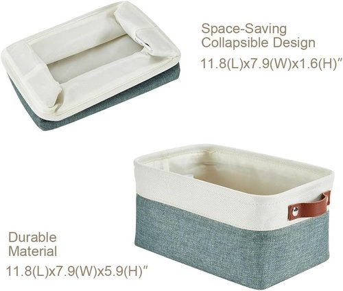 DECOMOMO Small Storage Baskets - Stylish Closet Organizers for Shelves | Teal & White, 6 Pack