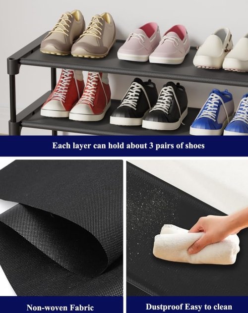Kitsure Shoe Rack - Stackable Non-Woven Shoe Organizer for Closet & Entryway | 27.5" Wide - 2 Tier, Black