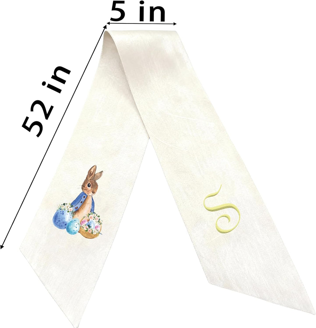 Skiennix Rabbit Easter Wreath - Custom Embroidered Monogram Bunny Sash for Front Door Decor (Small)