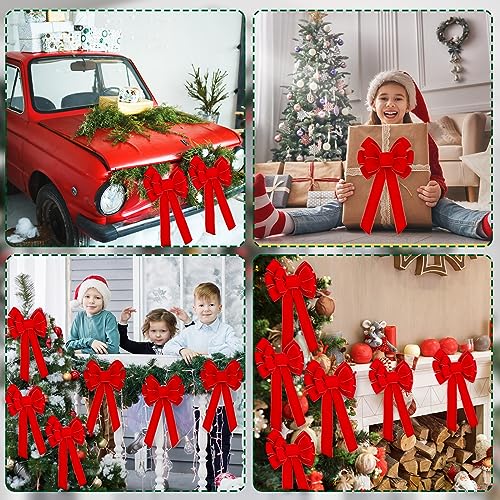 Lenwen 24 Pack Large Red Velvet Christmas Bows Tree Toppers Holiday Decorations