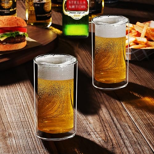 13oz Double Wall Insulated Glass Set - Durable Borosilicate Drinkware for 2