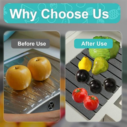 Large Diatomaceous Stone Drying Mat for Kitchen Counter, Quick Dry Collapsible Drying Mat , Absorbent Bath Mat for Kitchen Dishes Cups Bottles Bathroom Any Countertop, 24 In x 16 In, Dark Gray