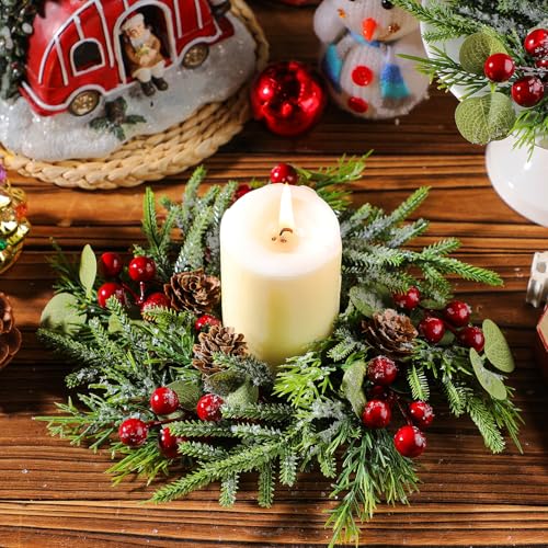 8 Pcs Mini Christmas Cabinet Wreaths, 9.5-Inch Artificial Pine Garland
