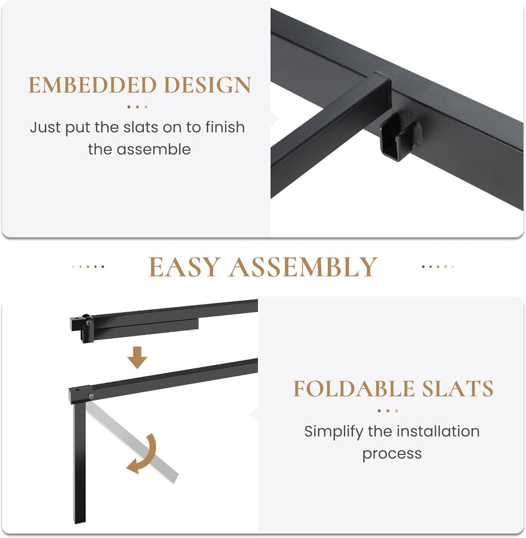 SHA CERLIN Queen Bed Frame - Metal Platform Design with Victorian Iron Headboard & Footboard | Easy Assembly, Black