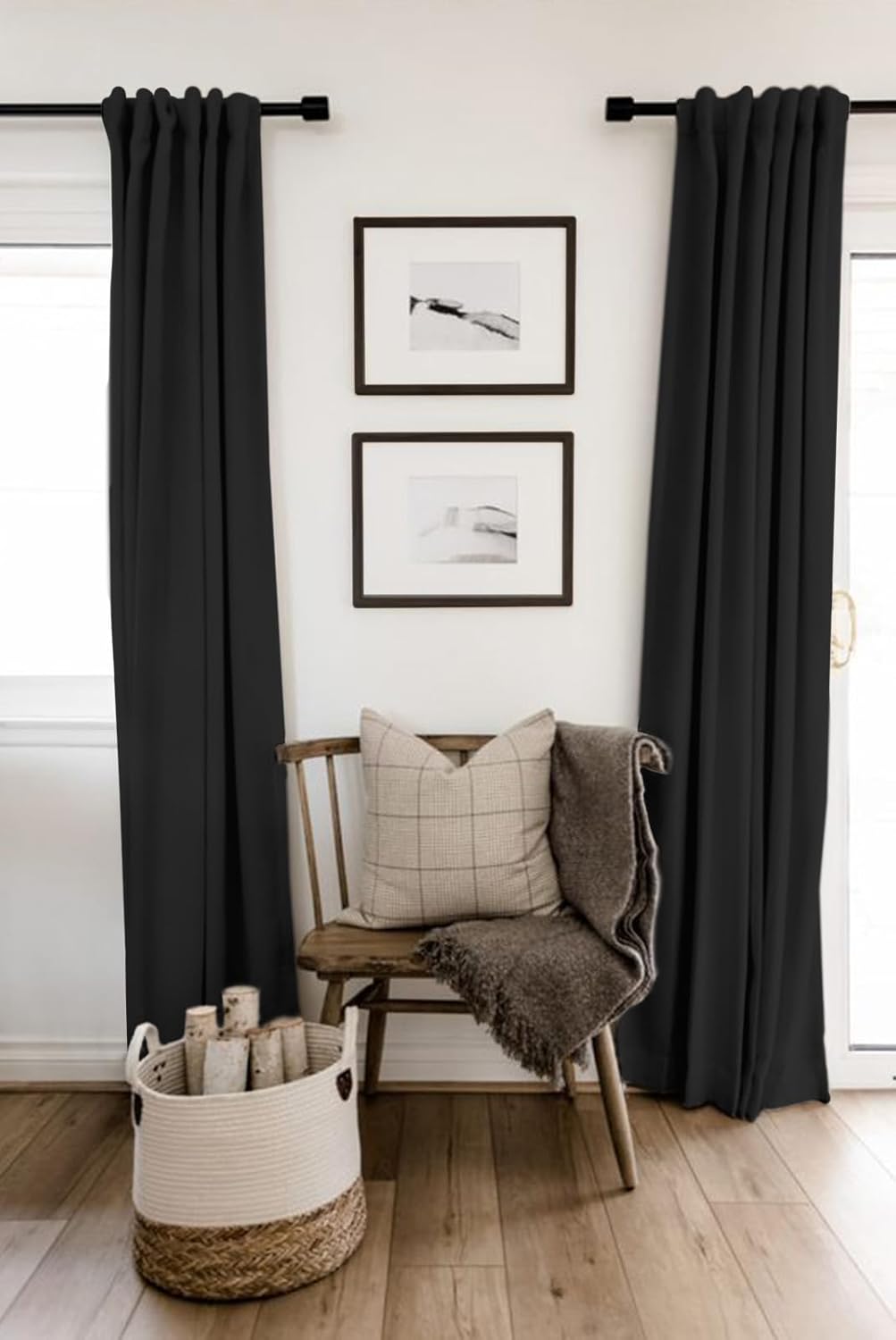 Skiennix Blackout Curtains - 100% Blackout Linen Drapes, Thermal Insulated, 2 Panels Set, 50" W x 84" L, Black