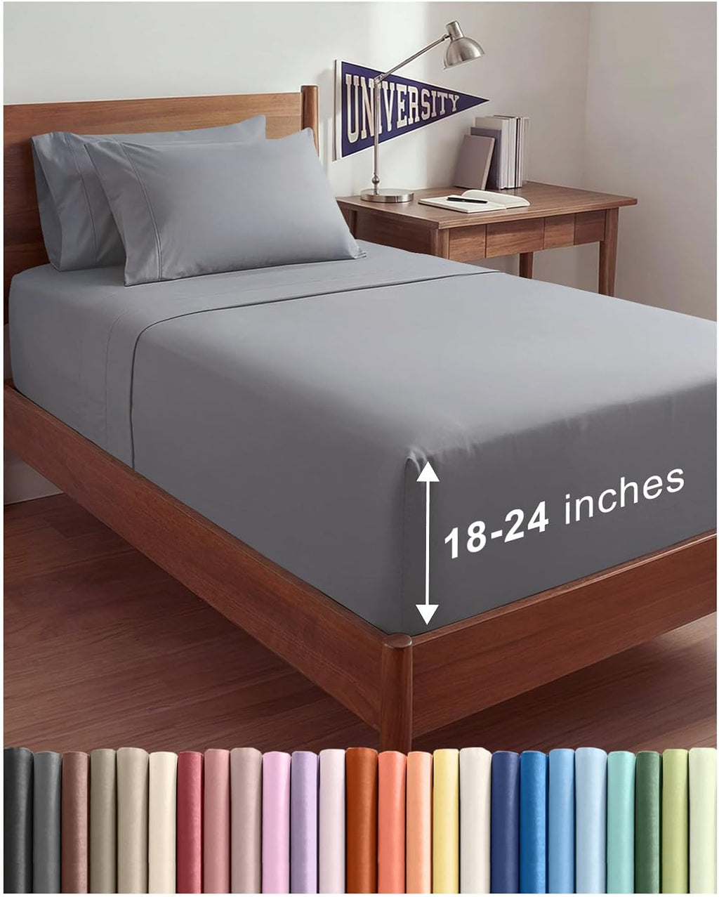 Skiennix Extra Deep Twin XL Sheet Set | 4-Piece Breathable Cooling Bedding - Soft, Wrinkle-Free, Steel Blue