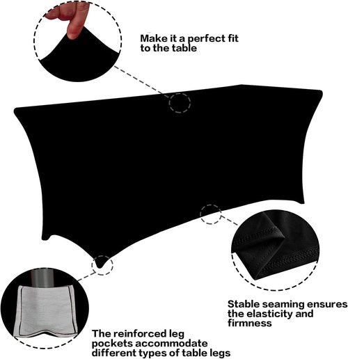 IVAPUPU 4FT Rectangular Table Cloth - Stretch Black Washable Spandex for Events & Parties