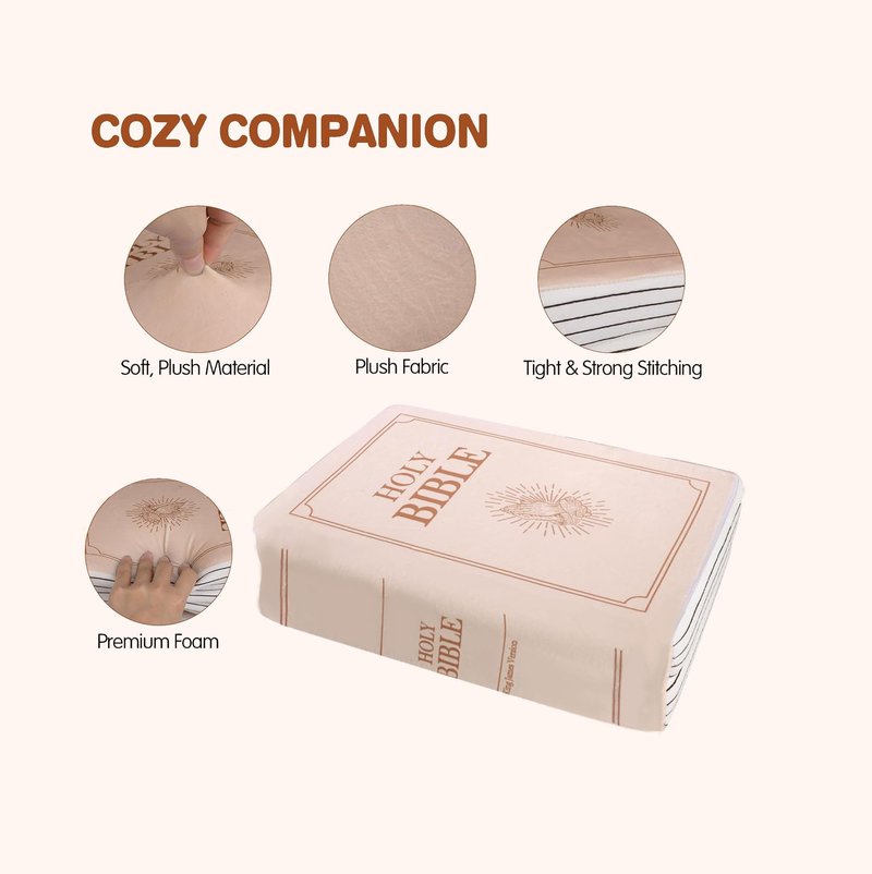 VKMON Bible Pillow Book Plush That Opens, for Kids Adults Christian Gifts, Cozy Faith Bible Pillow (Beige)