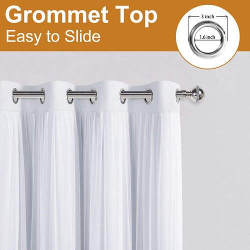 DWCN White Blackout Curtains with Sheer Overlay Thermal Insulated Mix & Match Double Layer Window Panels for Bedroom Living Room Drape Sewn with Tiebacks Grommet Top 60" Wx84 Lx2