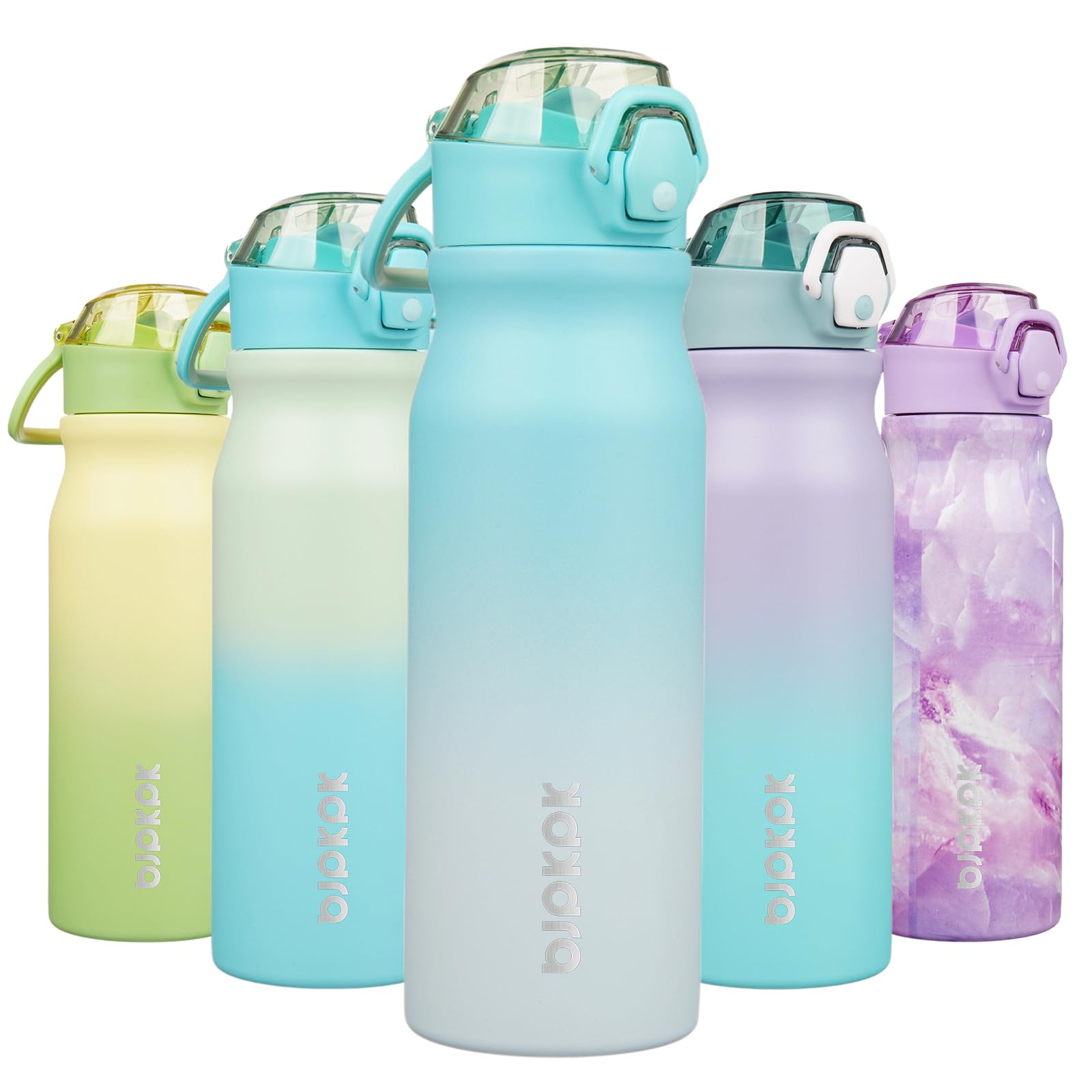 BJPKPK Insulated Water Bottle 25oz Stainless Steel Water Bottles with Straw and Carry Handle Double Wall Metal Thermal Flask,Sea Salt