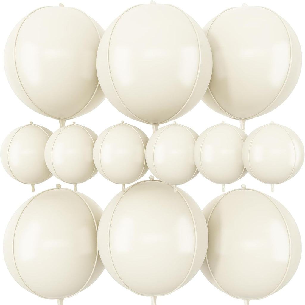 Skiennix 12Pcs Round Foil Balloons - Cream White & Beige Mylar for Birthday & Wedding Decor | 22" & 10" Sizes