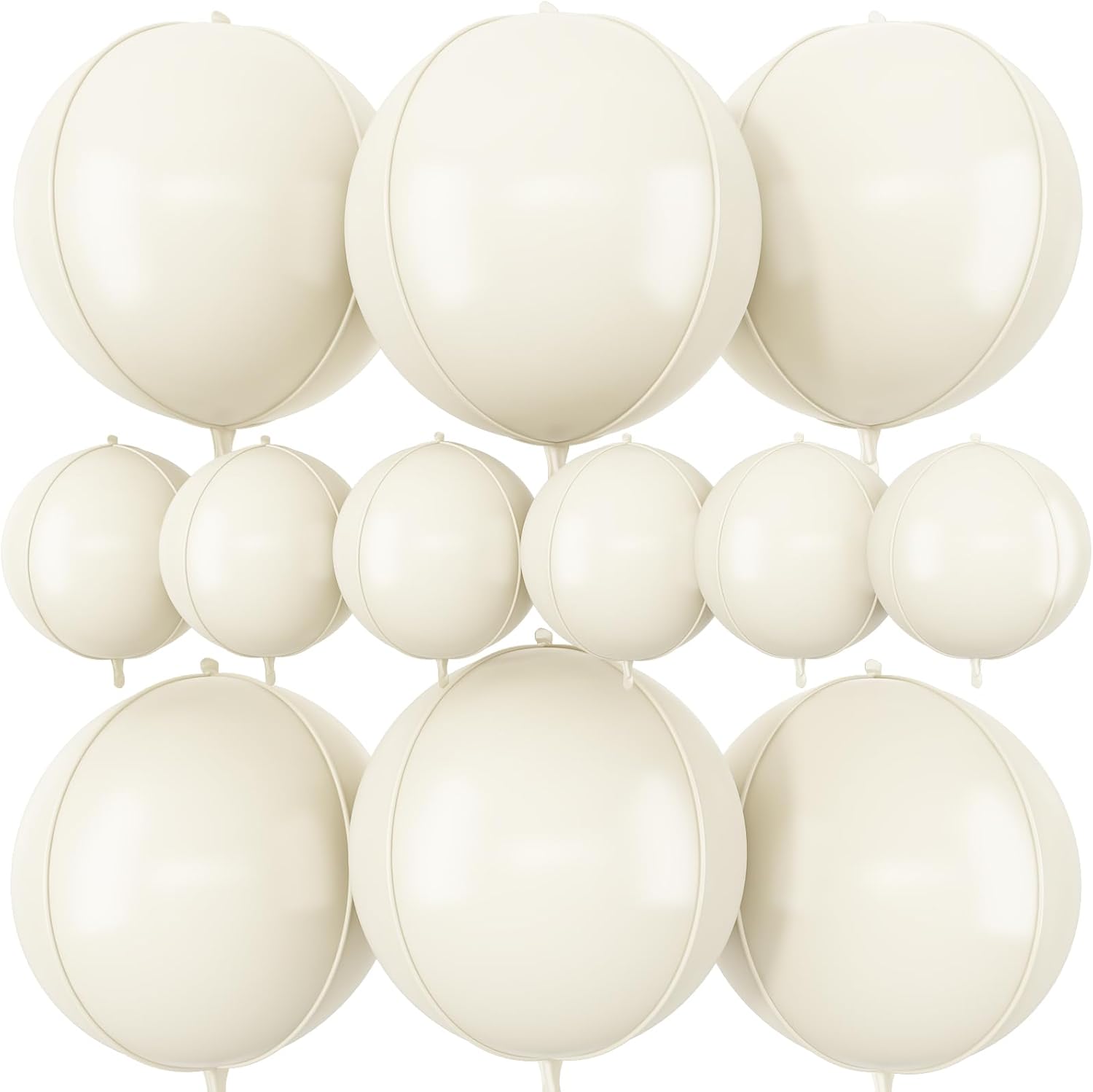 Skiennix 12Pcs Round Foil Balloons - Cream White & Beige Mylar for Birthday & Wedding Decor | 22" & 10" Sizes