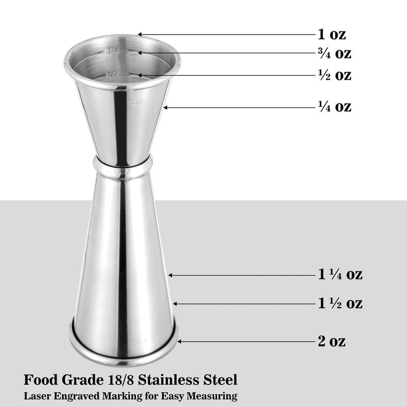 BARsics Bartending Stainless Steel Cocktail 1oz/2oz Measuring Double Jigger (6 Pack)