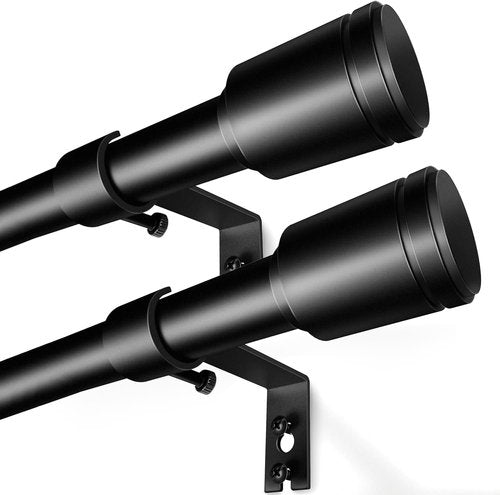 Adjustable Black Curtain Rods by [Brand Name] - 5/8” Diameter, 30-60 Inch for Windows | 2 Pack