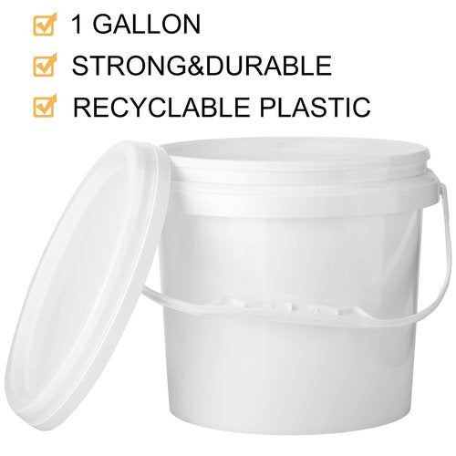 Gerrii 10 Pack White Plastic Bucket with Handle and Lid Food Storage Bucket Containers All Purpose Pail for Multipurpose Paint Water Art Crafts Projects Garage Organization (White,1 Gallon)