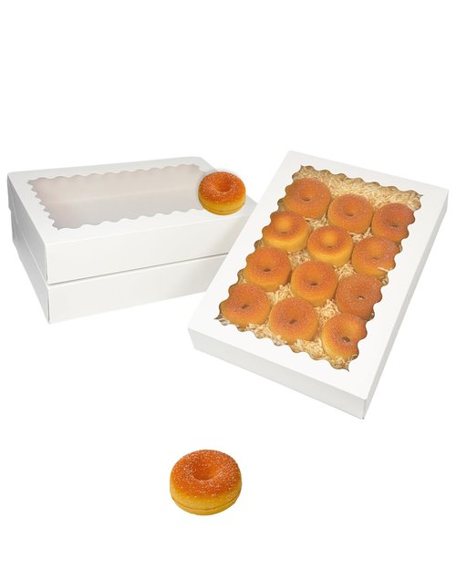 qiqee Auto-pop Up 14x10x2.5 Inch White Cookie Box with Window 15Pcs Pastry Macaron Bakery Box For Packaging