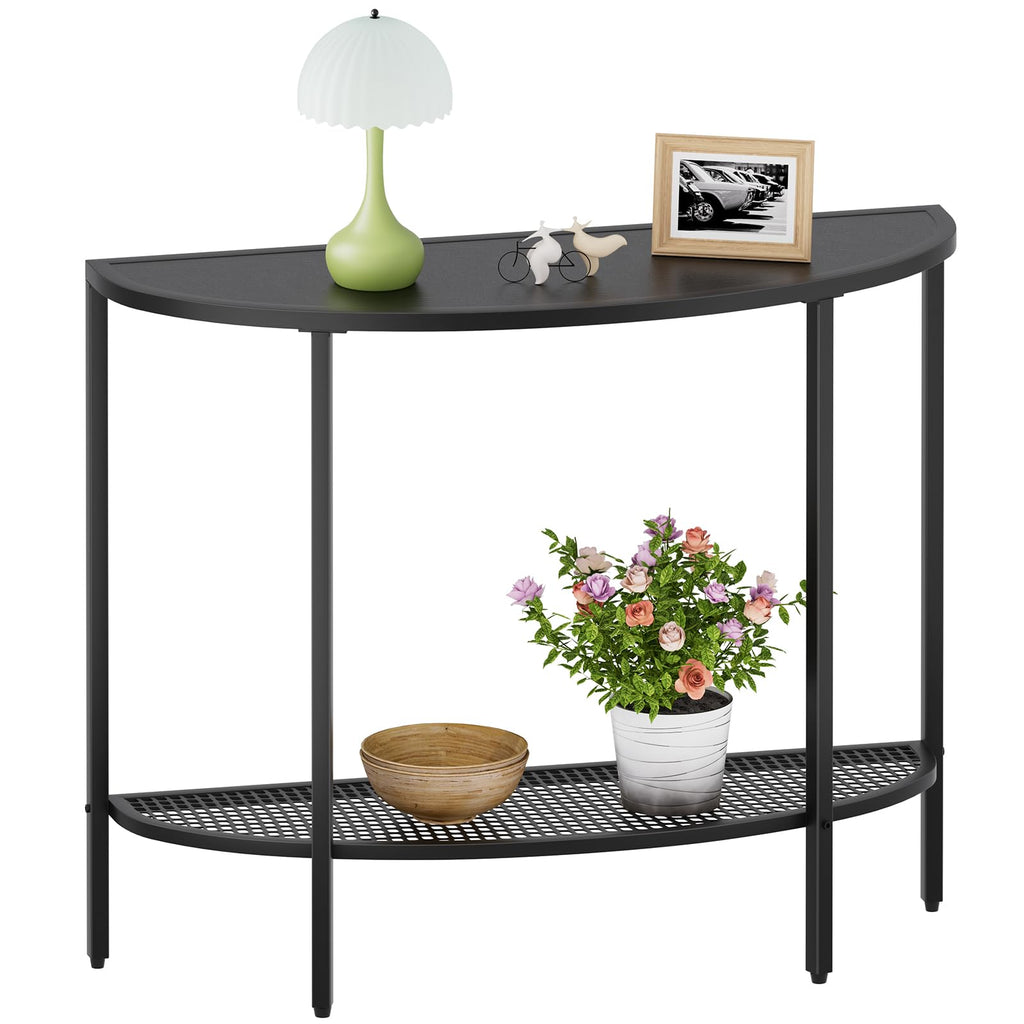 SAYGOER Glass Half Moon Console Table 2 Tier Narrow Entryway Table with Gold Metal Frames, Modern Couch Table Small Entry Way Tables, Easy Assembly, Clear Glass Gold Frames