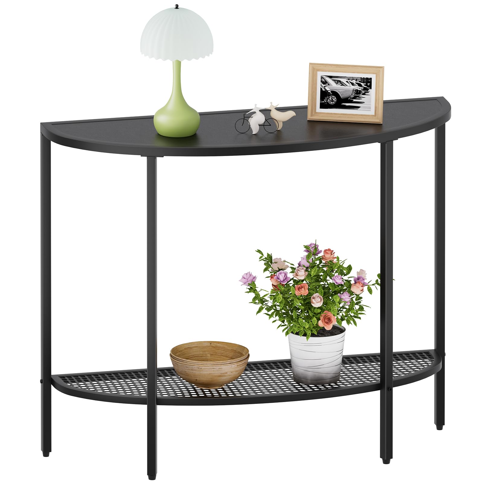 SAYGOER Glass Half Moon Console Table 2 Tier Narrow Entryway Table with Gold Metal Frames, Modern Couch Table Small Entry Way Tables, Easy Assembly, Clear Glass Gold Frames