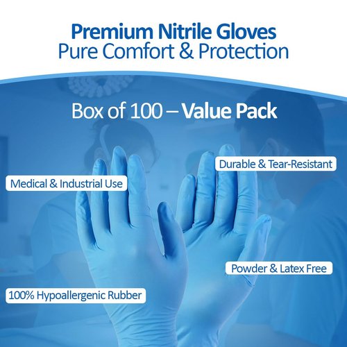 NITRYLEX Nitrile Medical Exam Gloves, Powder-Free, Latex-Free, Textured, Blue, 100, Small (Pack of 2), PS3000